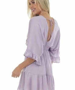 Glam Lavender Kimono Sleeve Ruffle Silky Mini Dress Dresses 11 Glam Lavender Kimono Sleeve Ruffle Silky Mini Dress Dresses