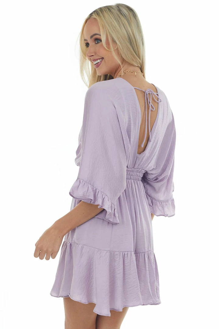 Glam Lavender Kimono Sleeve Ruffle Silky Mini Dress Dresses 6 Glam Lavender Kimono Sleeve Ruffle Silky Mini Dress Dresses