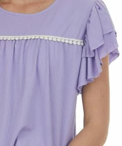 HEIMISH Tops Lavender Lace Trim Yoke Ruffle Ribbed Knit Top 17 HEIMISH Tops Lavender Lace Trim Yoke Ruffle Ribbed Knit Top