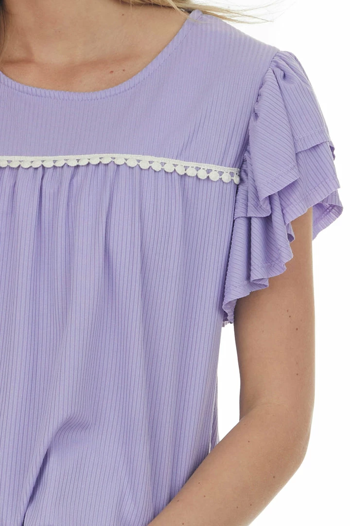 HEIMISH Tops Lavender Lace Trim Yoke Ruffle Ribbed Knit Top 10 HEIMISH Tops Lavender Lace Trim Yoke Ruffle Ribbed Knit Top