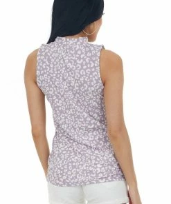 Vine & Love Lavender Leopard Print Sleeveless Mock Neck Top