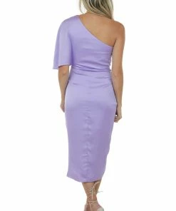 Do + Be Dresses Lavender One Shoulder Faux Wrap Midi Dress 16 Do + Be Dresses Lavender One Shoulder Faux Wrap Midi Dress