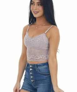 Trend Notes Lavender Padded Sweetheart Neck Lace Bralette