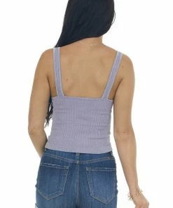 DYNAMIC Tops Lavender Ribbed Knit V Neckline Crop Tank