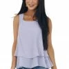 Umgee Lavender Round Neck Woven Tank Top With Tier Detail Tops