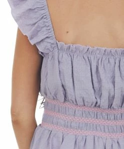 Lime Lush Lavender Ruffle Strap Contrast Thread Peplum Top Tops