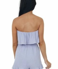 Allie Rose Lavender Strapless Ruffle Romper With Belt Tie