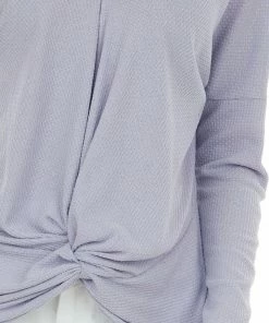 143 Story Tops Lavender Surplice Front Knot Waffle Knit Top