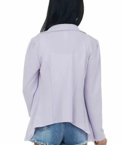 HEIMISH Lavender Textured Draped Lapel Open Blazer 12 HEIMISH Lavender Textured Draped Lapel Open Blazer