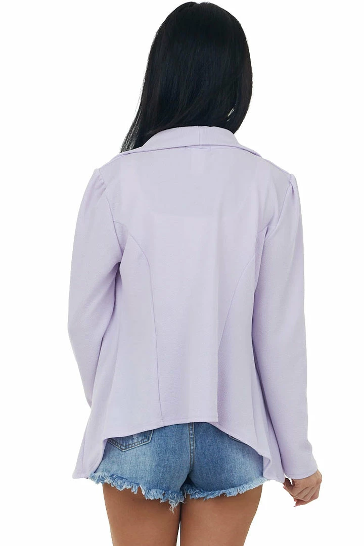 HEIMISH Lavender Textured Draped Lapel Open Blazer 7 HEIMISH Lavender Textured Draped Lapel Open Blazer