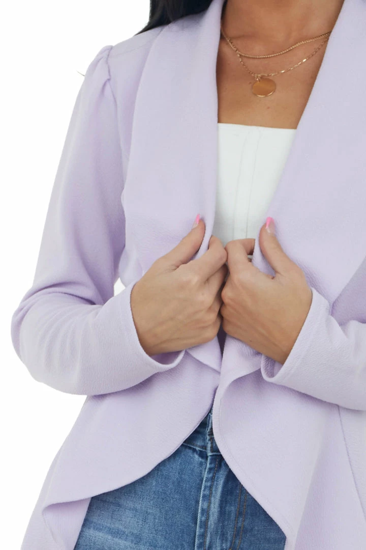 HEIMISH Lavender Textured Draped Lapel Open Blazer 8 HEIMISH Lavender Textured Draped Lapel Open Blazer