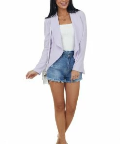 HEIMISH Lavender Textured Draped Lapel Open Blazer