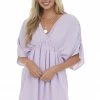 143 Story Dresses Lavender V Neck Cinch Waist Wide Sleeve Dress