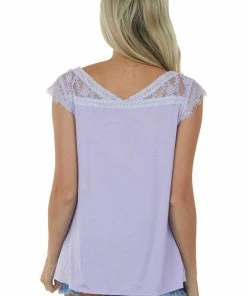 Hailey & Co Tops Lavender V Neck Knit Top With Lace Details