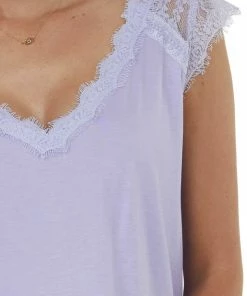 Hailey & Co Tops Lavender V Neck Knit Top With Lace Details