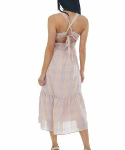 Lush Clothing Lavender And Peach Gingham Open Back Dress 12 Lush Clothing Lavender And Peach Gingham Open Back Dress