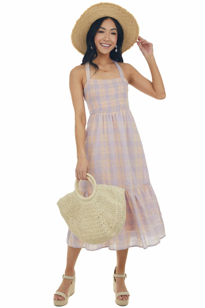 Lush Clothing Lavender And Peach Gingham Open Back Dress 3 Lush Clothing Lavender And Peach Gingham Open Back Dress