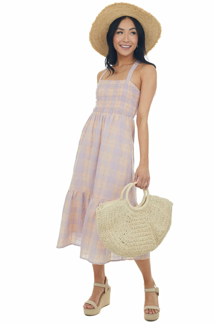 Lush Clothing Lavender And Peach Gingham Open Back Dress 4 Lush Clothing Lavender And Peach Gingham Open Back Dress