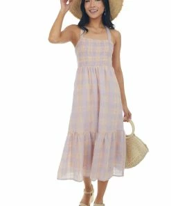 Lush Clothing Lavender And Peach Gingham Open Back Dress 10 Lush Clothing Lavender And Peach Gingham Open Back Dress