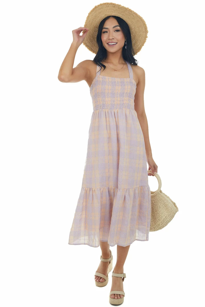 Lush Clothing Lavender And Peach Gingham Open Back Dress 5 Lush Clothing Lavender And Peach Gingham Open Back Dress