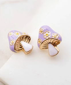 Avenue Zoe Accessories Lavender Mushroom And Daisy Enamel Stud Earrings