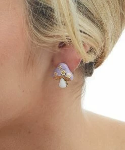 Avenue Zoe Accessories Lavender Mushroom And Daisy Enamel Stud Earrings