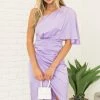 Do + Be Dresses Lavender One Shoulder Faux Wrap Midi Dress