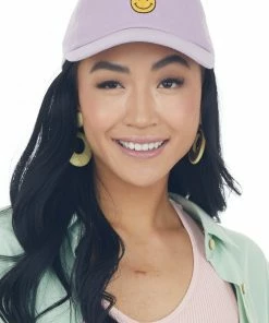 Stitch Lane Lavender Smiley Face Embroidered Baseball Cap Accessories