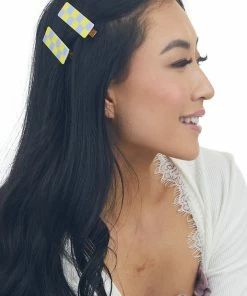 Denim & Daisy Lavender And Sunshine Checkered Bar Hair Clips Accessories