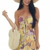 Illa Illa Dresses Lemon Floral Print Strapless Tie Front Mini Dress