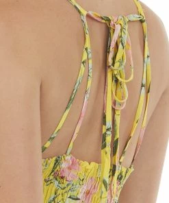 Timing Lemon Floral V Neck Sleeveless Maxi Dress Dresses
