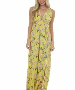 Timing Lemon Floral V Neck Sleeveless Maxi Dress Dresses