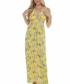 Timing Lemon Floral V Neck Sleeveless Maxi Dress Dresses