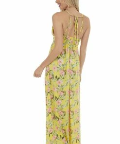 Timing Lemon Floral V Neck Sleeveless Maxi Dress Dresses