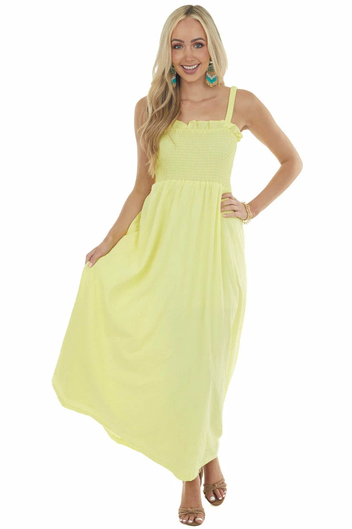 Davi & Dani Lemon Sleeveless Smocked Ruffle Maxi Dress 6 Davi & Dani Lemon Sleeveless Smocked Ruffle Maxi Dress