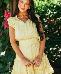 Glam Lemon High Notch Neck Smocked Waist Mini Dress Dresses