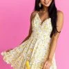 Sweet Lemon Lemon Floral Tiered Sleeveless Short Dress