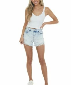 Vervet Bottoms Light Acid Wash High Rise Distressed Shorts