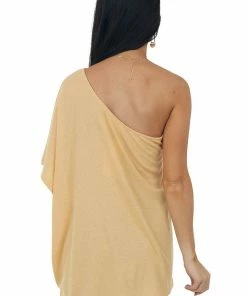 Ninexis Light Amber One Shoulder Textured Knit Top