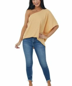 Ninexis Light Amber One Shoulder Textured Knit Top