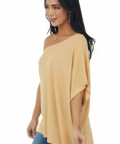 Ninexis Light Amber One Shoulder Textured Knit Top