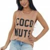 Rock Rose Light Cognac 'Coco Nuts' Soft Knit Tank Top Tops