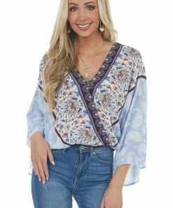 Entro Light Cornflower Multiprint Surplice Bodysuit