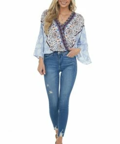 Entro Light Cornflower Multiprint Surplice Bodysuit