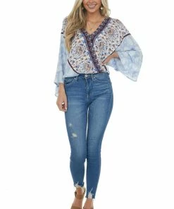 Entro Light Cornflower Multiprint Surplice Bodysuit