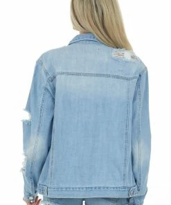 Risen Outerwear Light Denim Heavy Distressed Button Up Jacket 12 Risen Outerwear Light Denim Heavy Distressed Button Up Jacket