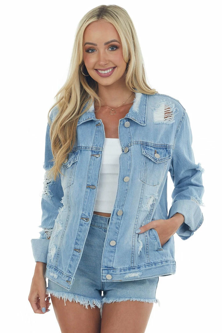 Risen Outerwear Light Denim Heavy Distressed Button Up Jacket 3 Risen Outerwear Light Denim Heavy Distressed Button Up Jacket