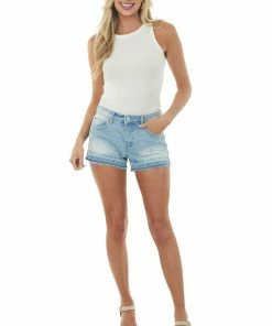 Cello Jeans Light Denim Wash Mid Rise Raw Hem Shorts 9 Cello Jeans Light Denim Wash Mid Rise Raw Hem Shorts