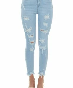 Cello Jeans Bottoms Light High Waisted Distressed Skinny Jeans