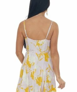 Lush Clothing Light Iris Floral Waist Tie V Neck Mini Dress Dresses
